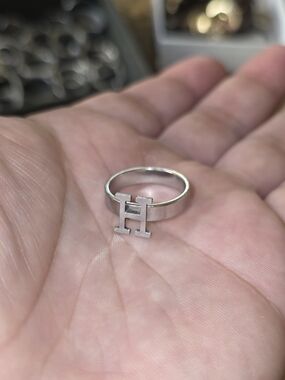 Silver H Initial Ring - Sterling Look
